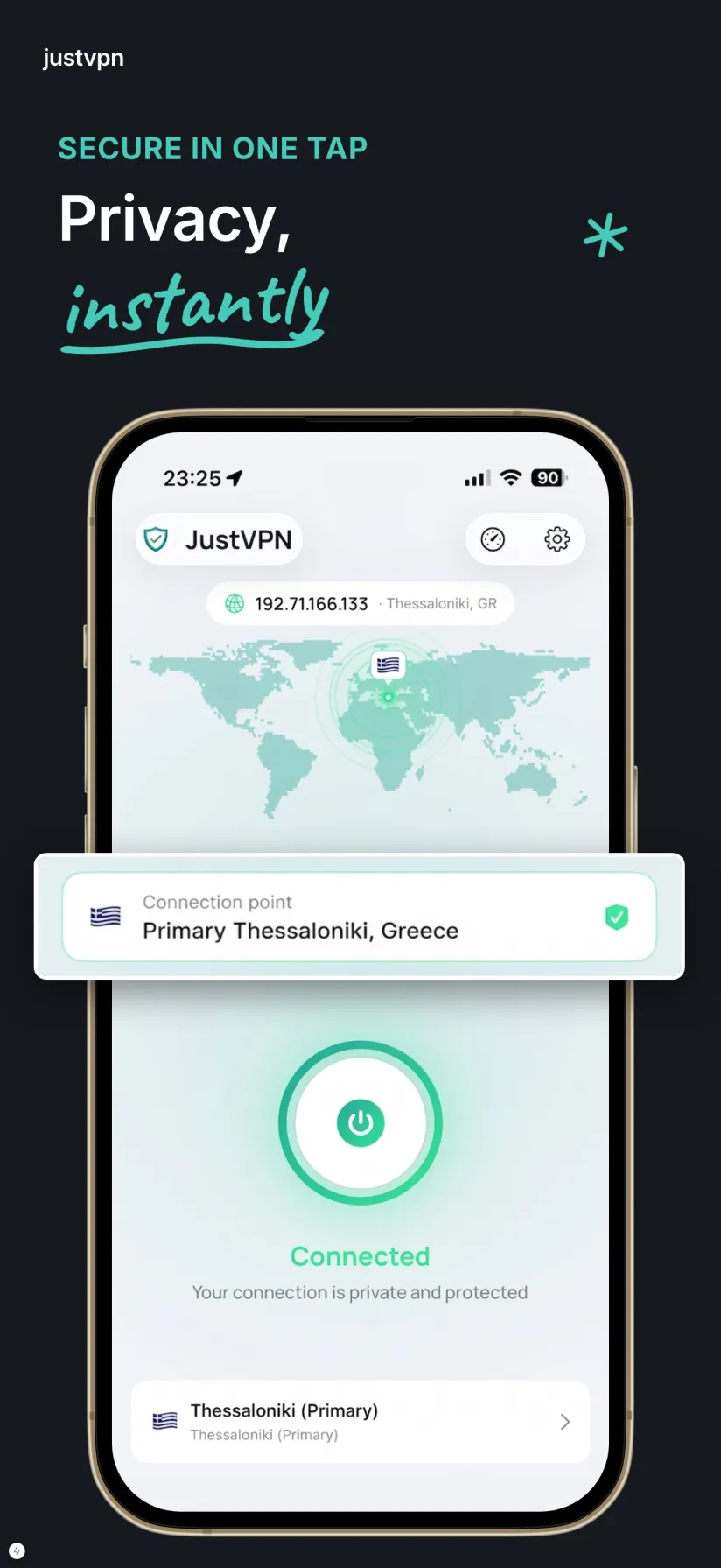 JustVPN Home Screen