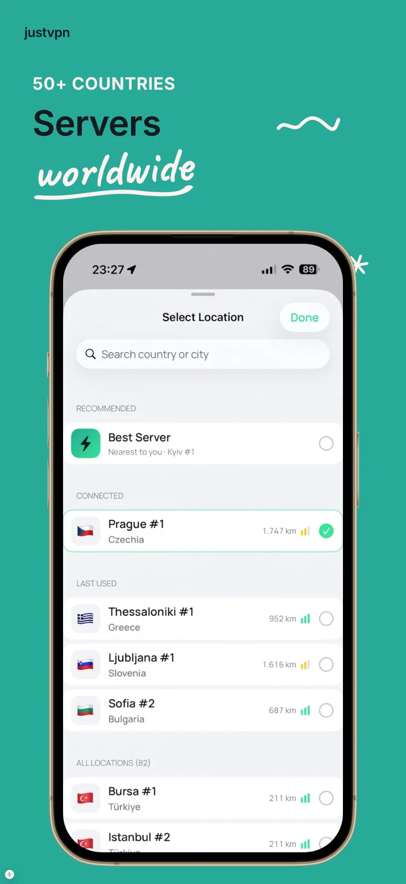 JustVPN Server Selection